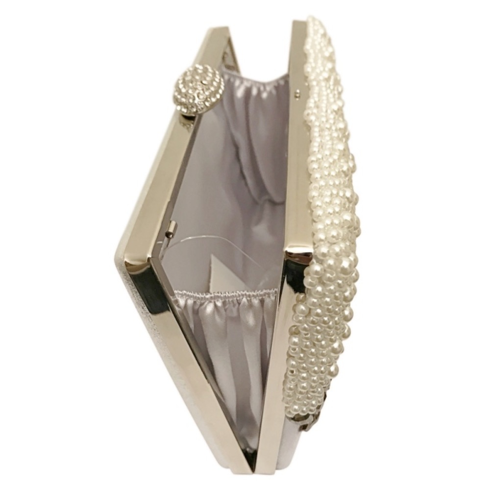 NEW - Beaded Silver Evening Clutch - Picture 2 of 3